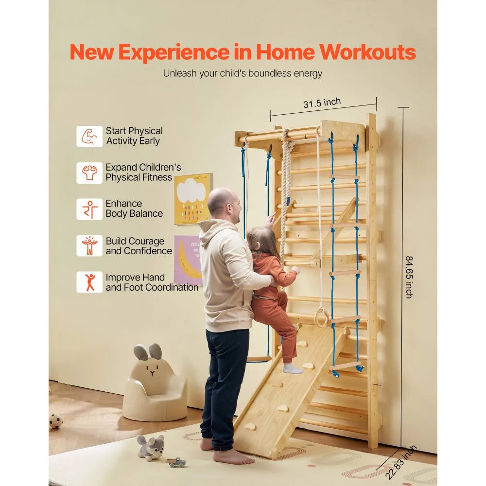 Vevor Swedish Ladder Wall Gym 8-in-1 Climbing Playset 220 lb. Capacity New