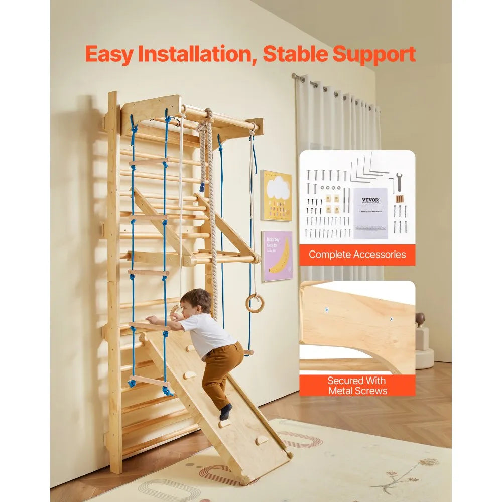 Vevor Swedish Ladder Wall Gym 8-in-1 Climbing Playset 220 lb. Capacity New