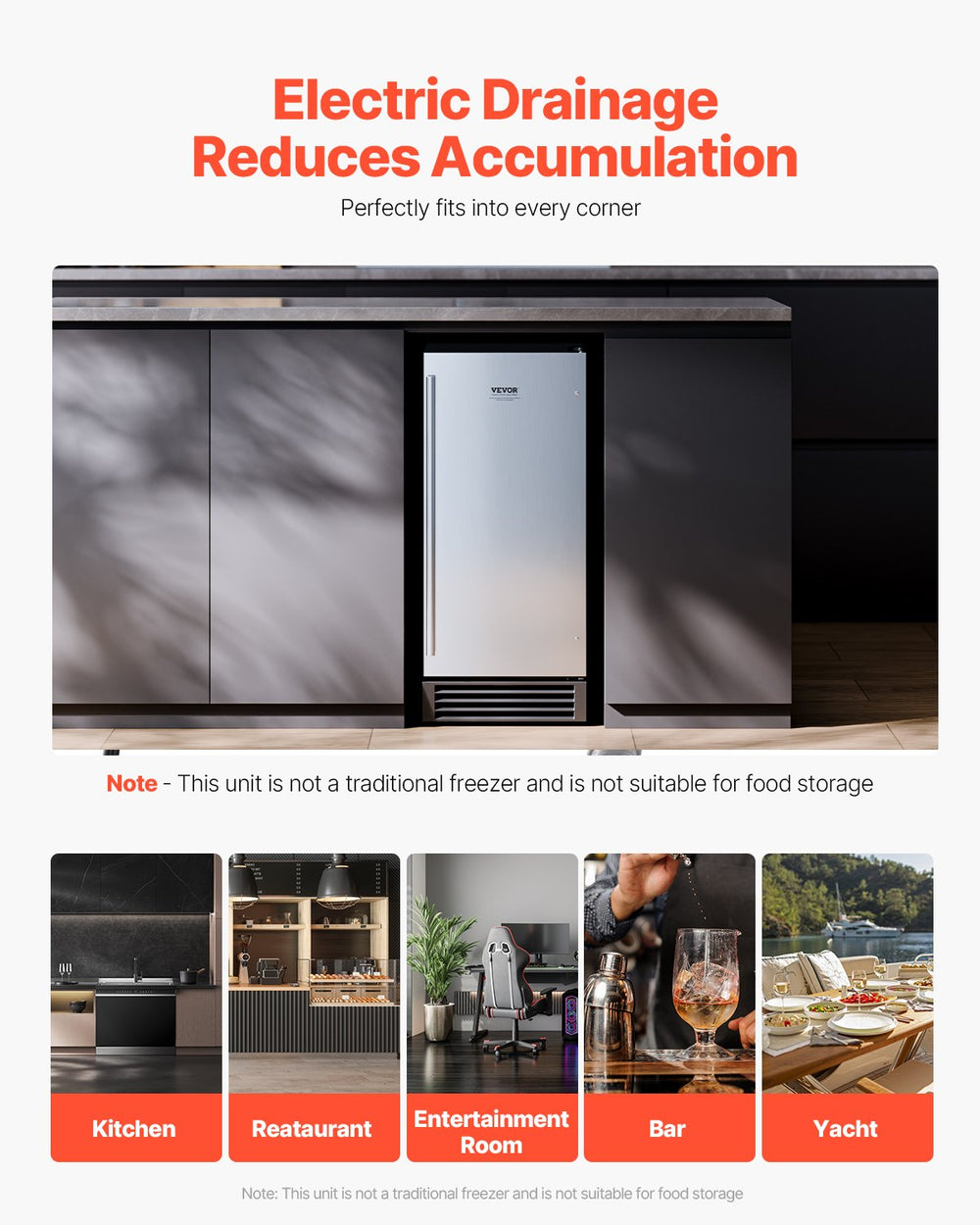 Vevor Undercounter Ice Maker 50 Lbs/Day with Drain Pump 22 Lbs Storage Capacity New