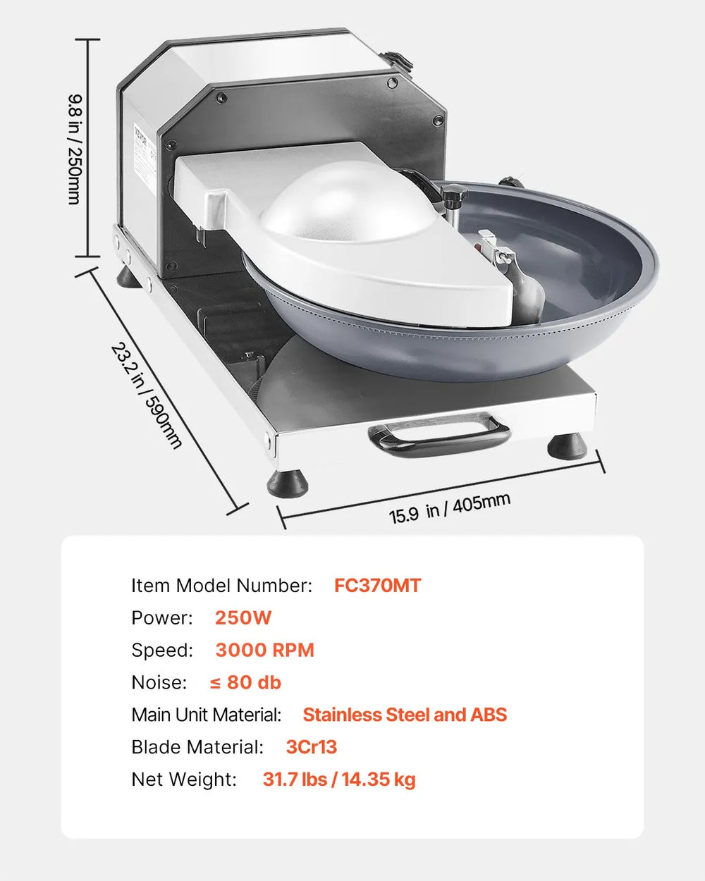 Vevor Food Processor and Vegetable Chopper 3000 RPM Stainless Steel 250W New