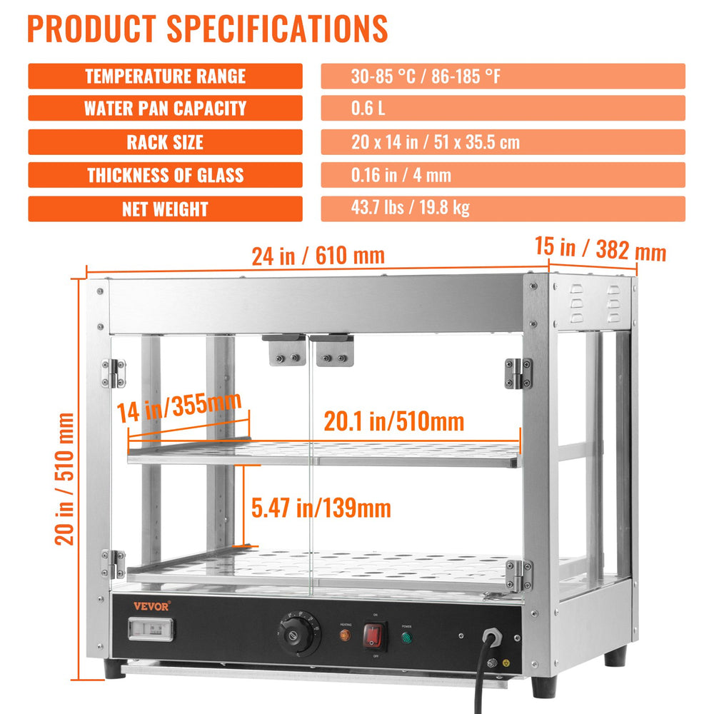 Vevor 2-Tier Commercial Food Warmer Countertop Cabinet with Water Tray New