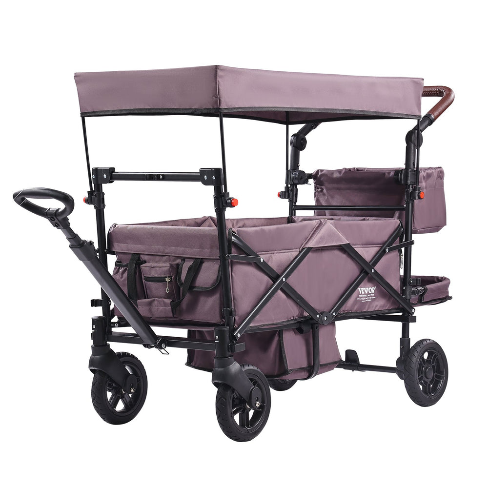 joymor wagon stroller VEVOR Wagon Stroller for 2 Kids Collapsible Push Pull Tandem Stroller With Adjustable Handle Removable Canopy 4 Wheels With Brakes Dark Grey