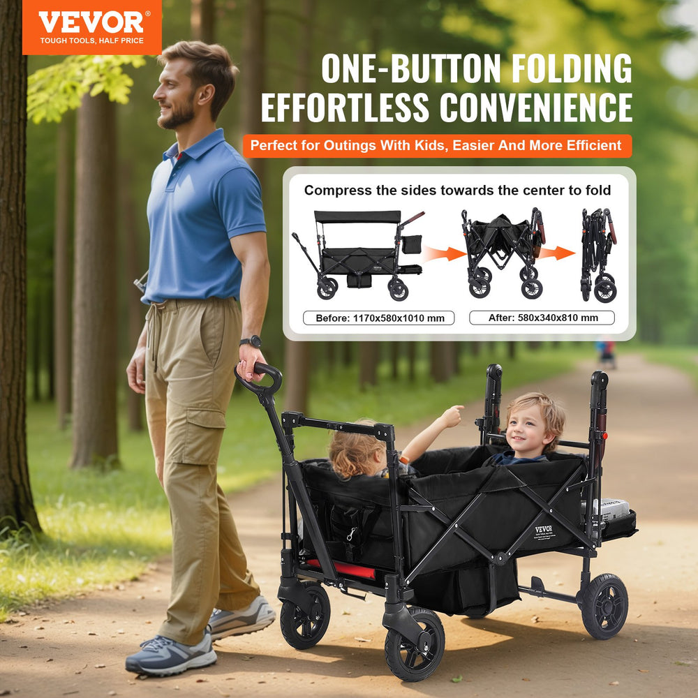 Vevor Wagon Stroller for 2 Kids Collapsible with Removable Canopy New