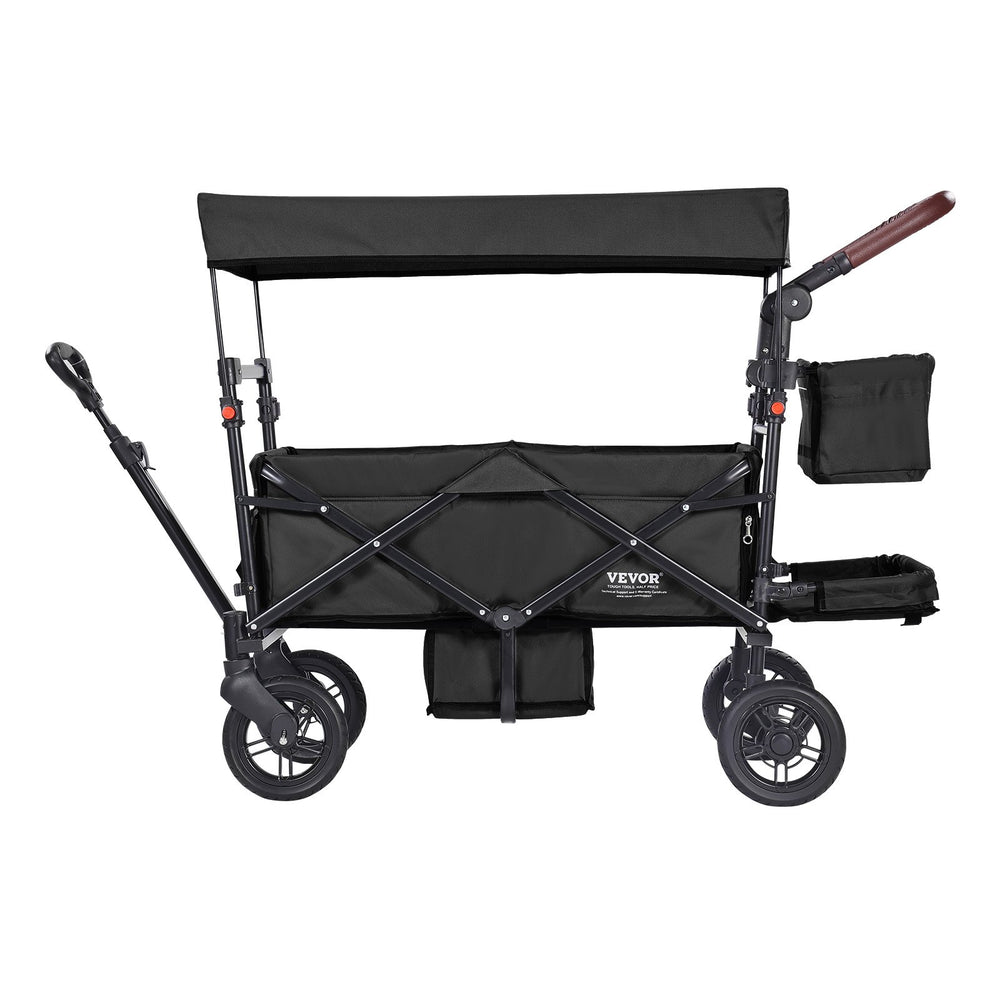 two kid wagon stroller VEVOR Wagon Stroller for 2 Kids Collapsible Push Pull Tandem Stroller With Adjustable Handle Removable Canopy 4 Wheels With Brakes Dark Grey