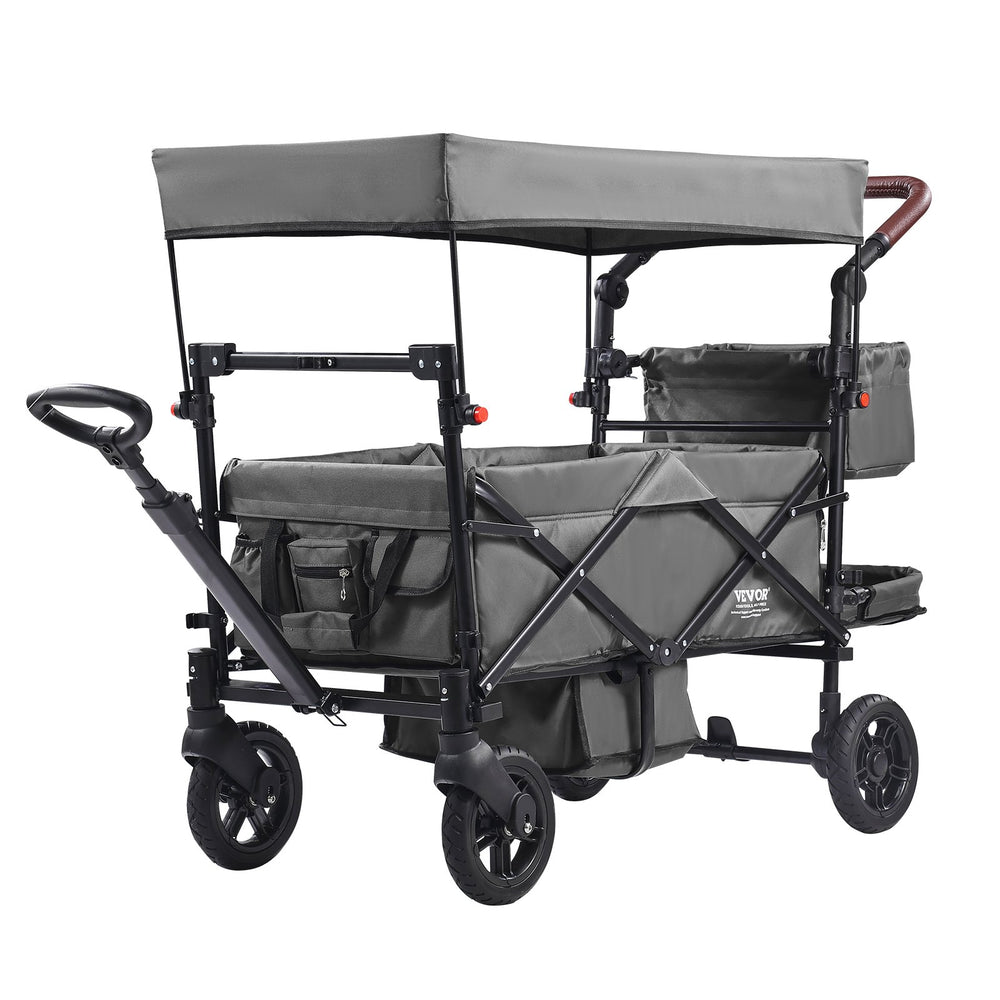 wagon stroller on sale VEVOR Wagon Stroller for 2 Kids Collapsible Push Pull Tandem Stroller With Adjustable Handle Removable Canopy 4 Wheels With Brakes Dark Grey