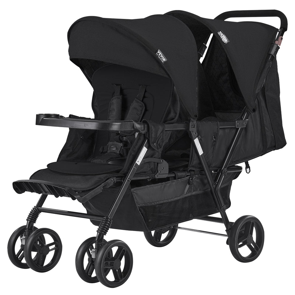 front back double stroller Vevor Double Stroller Foldable Lightweight with Front and Back Seating New Light Gray + Black