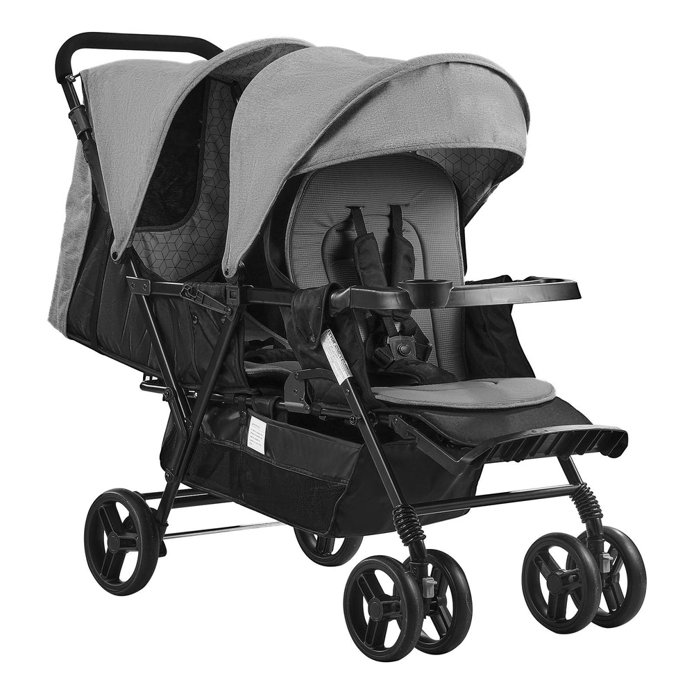 double stroller front and back Vevor Double Stroller Foldable Lightweight with Front and Back Seating New Light Gray + Black