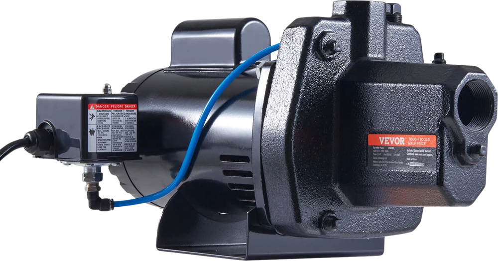 VEVOR 1HP Shallow Well Jet Pump – 17.6 GPM, 164 FT Max Head, Cast Iron, 115V – Automatic Pressure Switch 30-50 PSI For Irrigation & Household Water Boosting