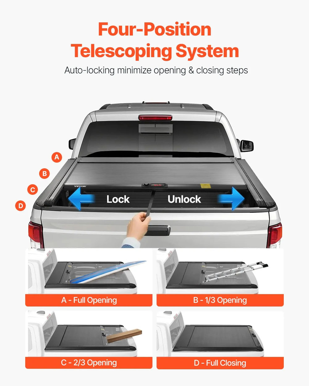 Vevor Retractable Tonneau Hard Cover 5.7 Ft. for Dodge Ram 1500 New