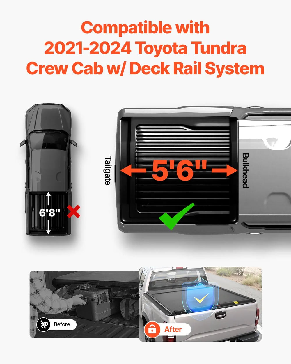 Vevor Retractable Tonneau Hard Cover 5.5 Ft. for Toyota Tundra New