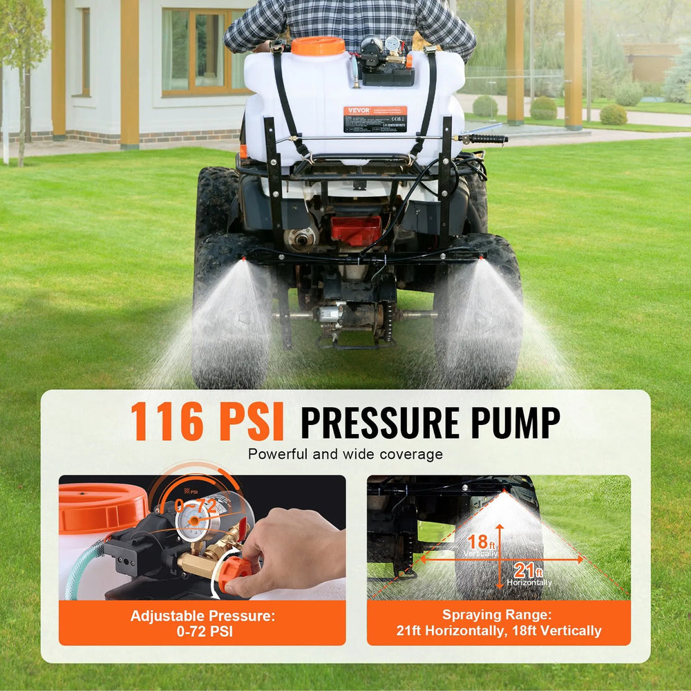 Vevor ATV Broadcast Spot Sprayer 15.9 Gal 1.9 GPM with 20' Hose 12V Pump New