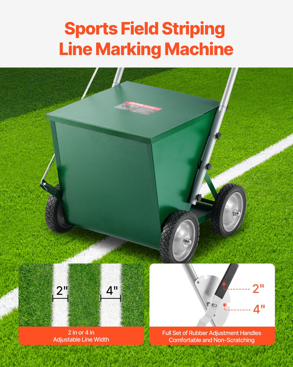 Vevor Dry Line Marker 4-Wheel Steel Chalker 2"-4" Lines 65 lbs Capacity New