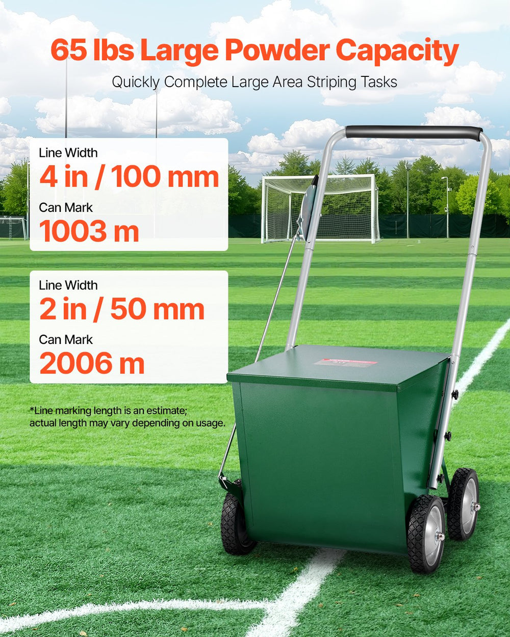 Vevor Dry Line Marker 4-Wheel Steel Chalker 2"-4" Lines 65 lbs Capacity New