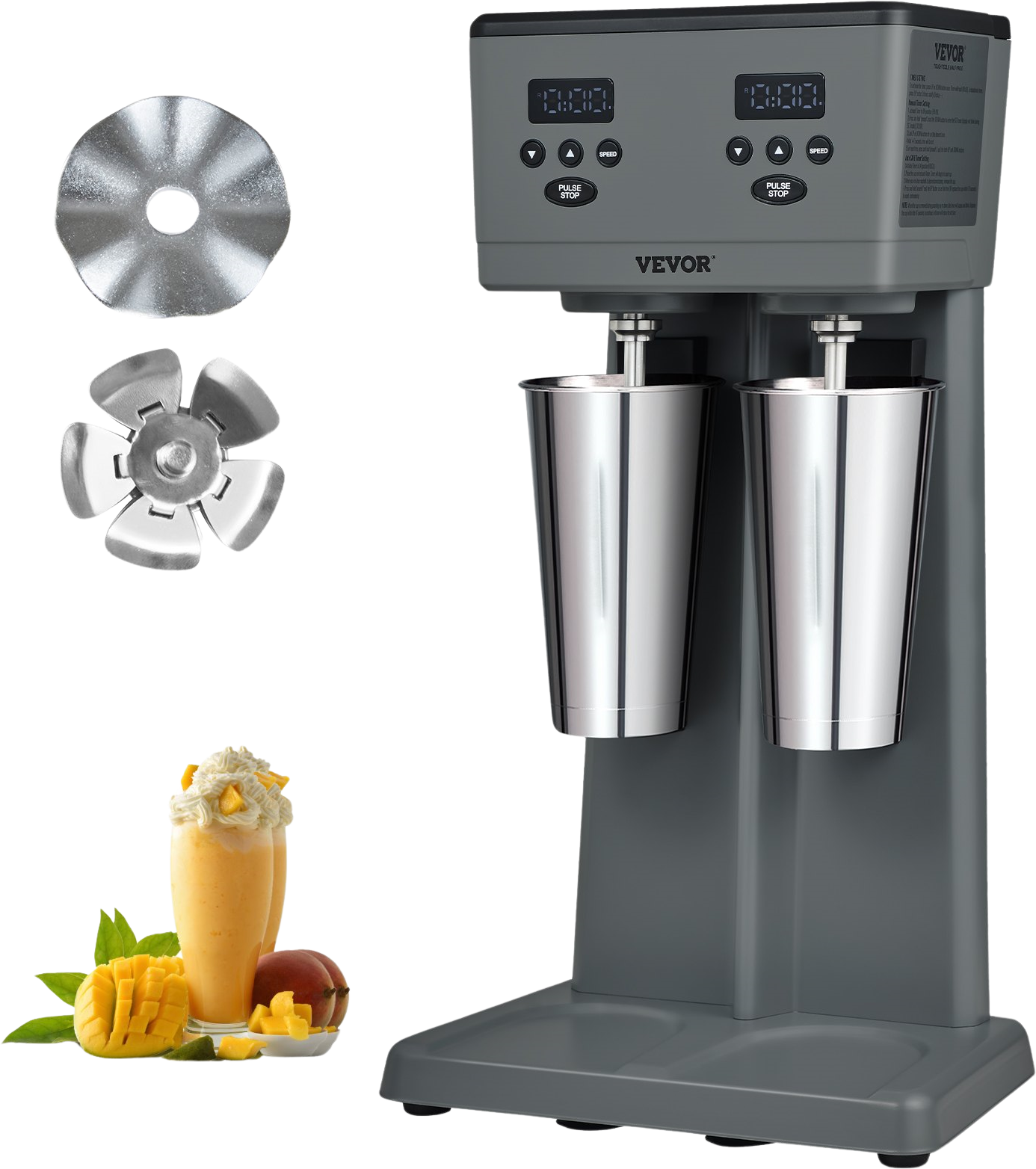 Vevor Milkshake Maker with LED Display 375W 3-Speed Double Head Drink Mixer with Cups New