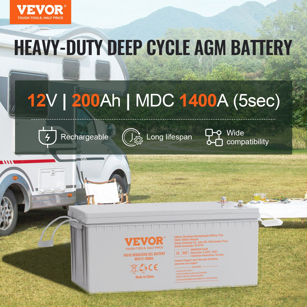 Vevor Deep Cycle Battery 12V 200Ah AGM Marine Rechargeable Battery New