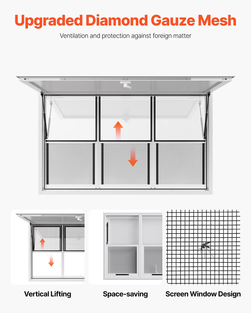 Vevor Concession Window 60" x 36" Aluminum Alloy with Sliding Panes and Awning Door New
