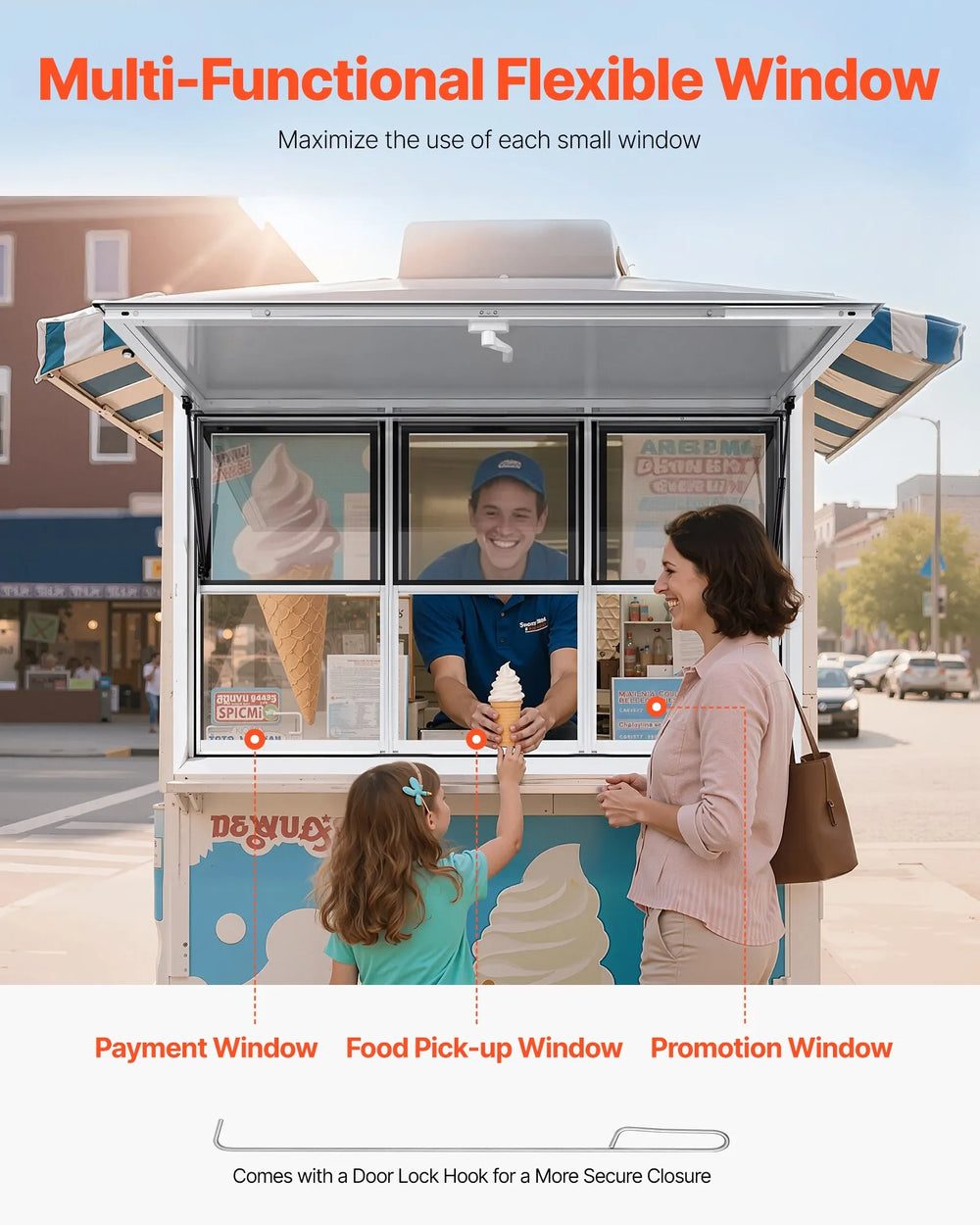 Vevor Concession Window 60" x 36" Aluminum Alloy with Sliding Panes and Awning Door New