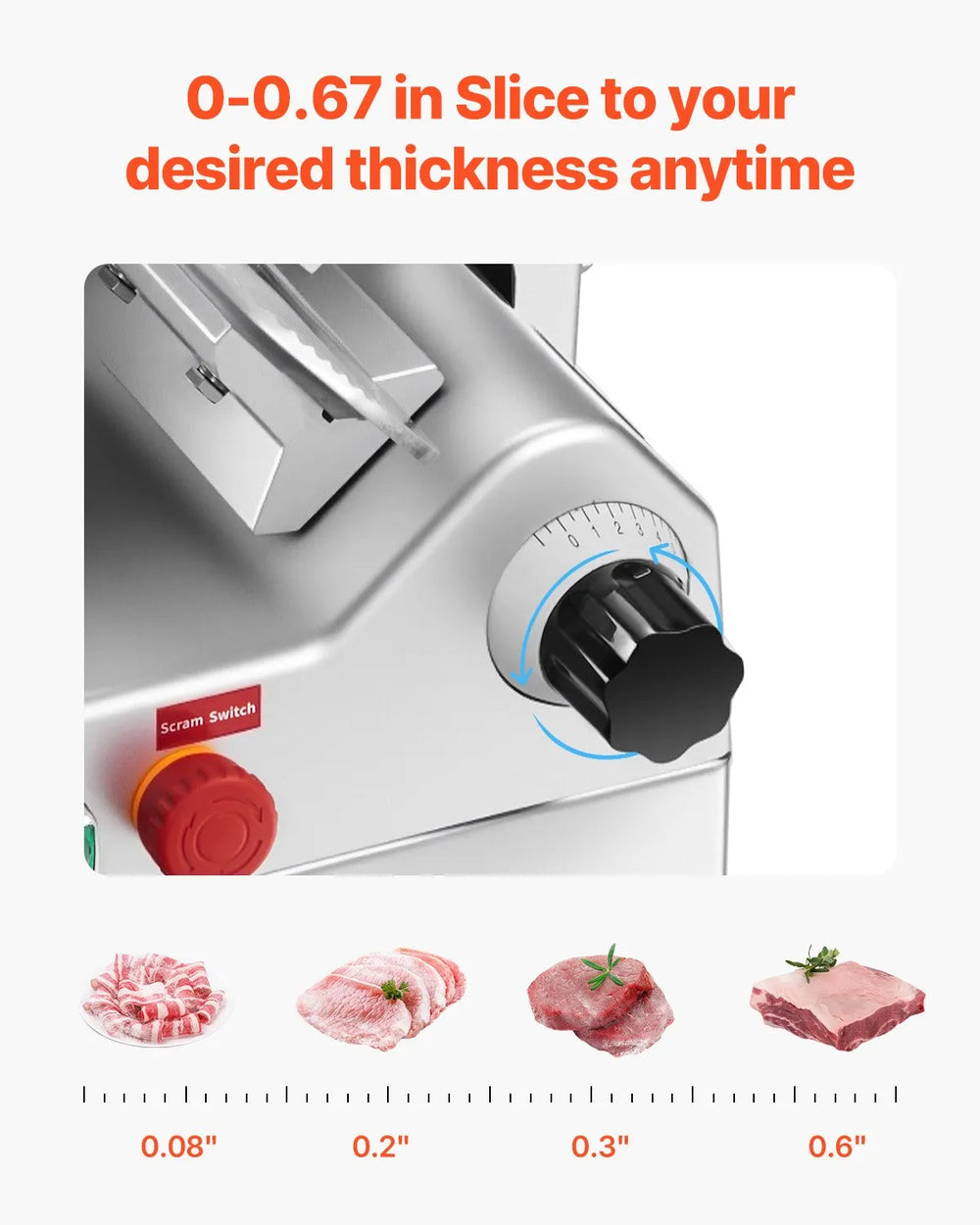 Vevor Automatic Meat Slicer 10" Blade Adjustable Thickness 633 RPM 500W New
