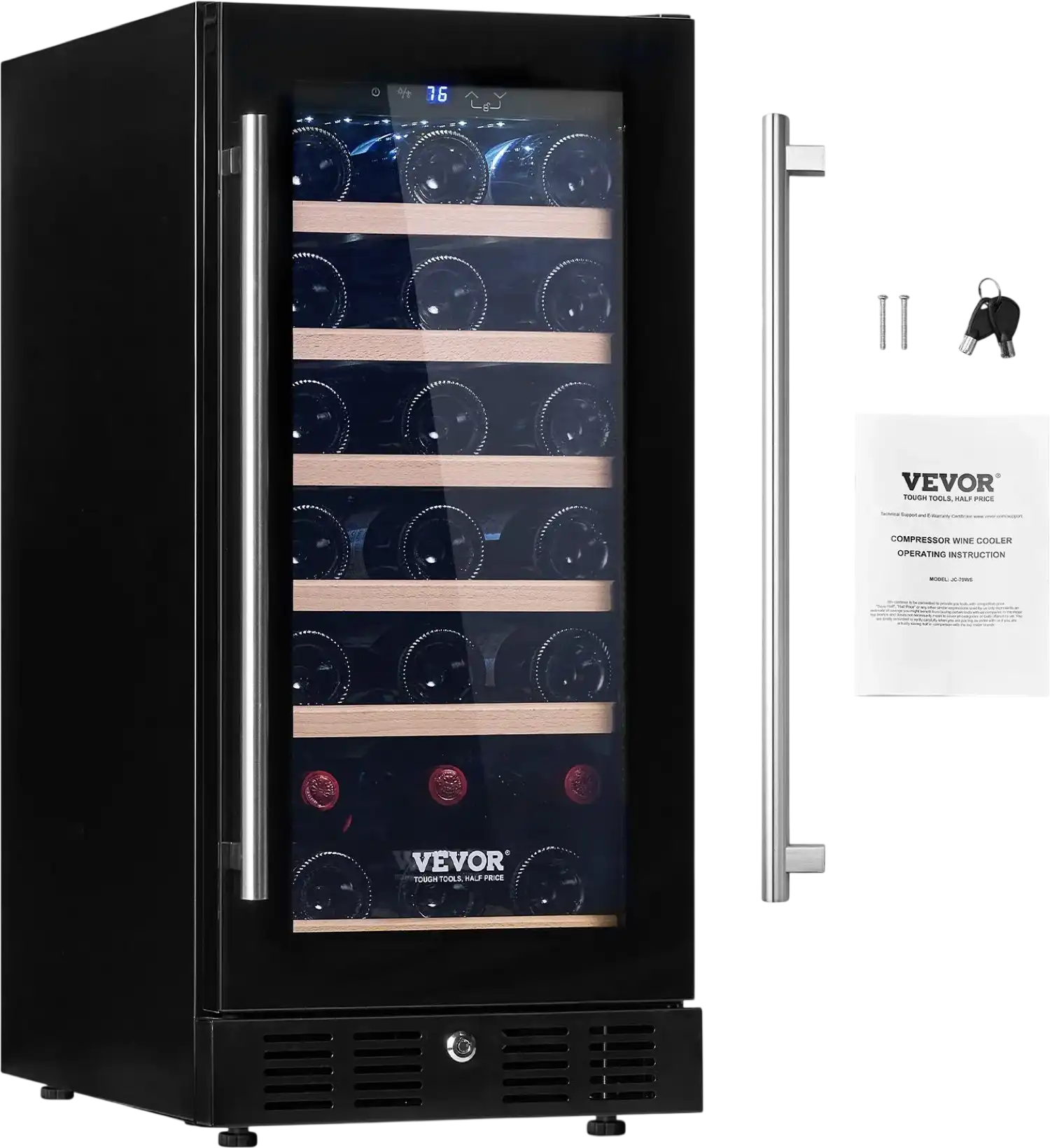 Vevor Wine Cooler 30-Bottle with Adjustable Shelves LED Light Temp Control New