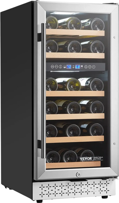 Vevor Dual Zone Wine Cooler 28-Bottle Freestanding Mini Fridge with Touch Temp Control New
