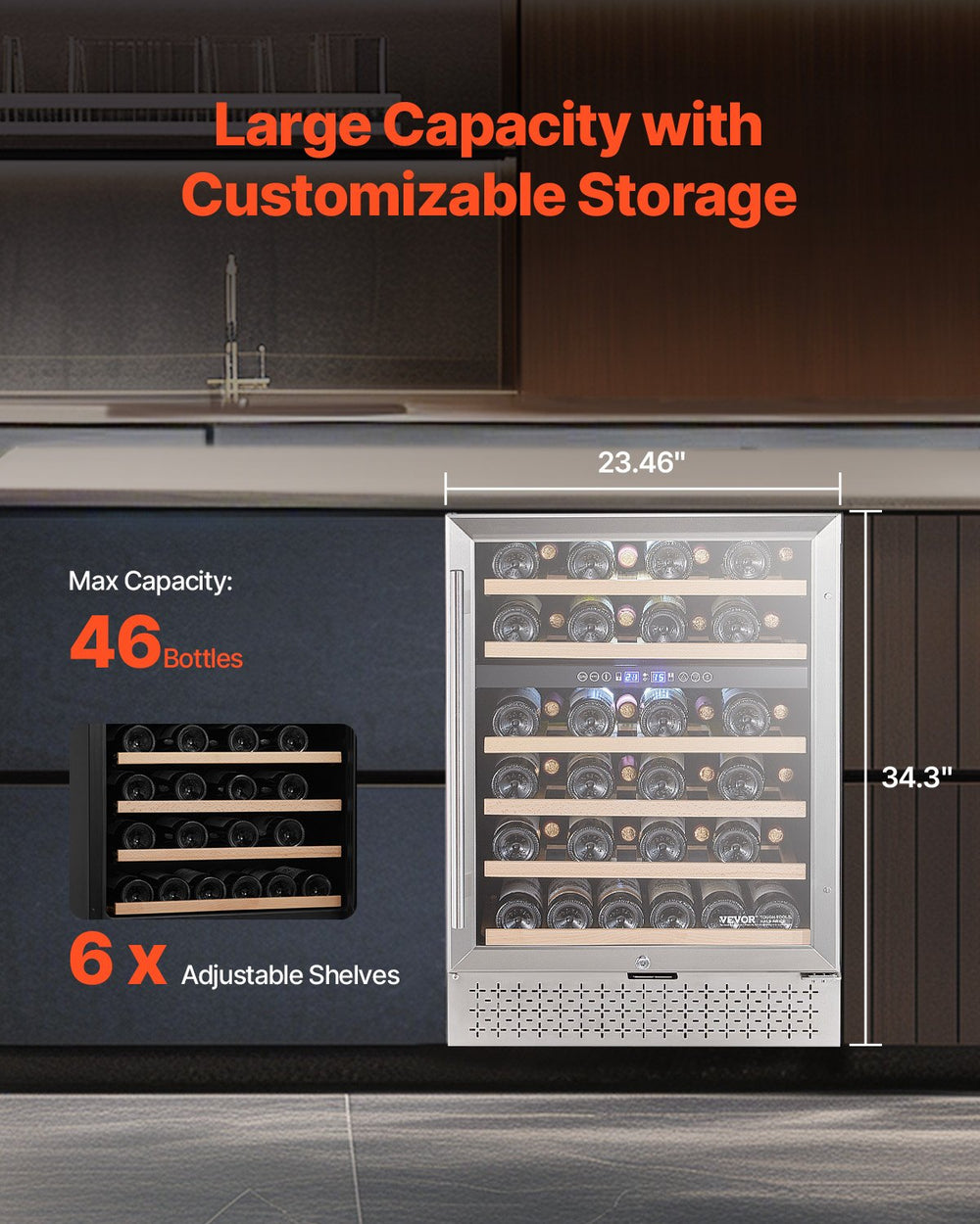 Vevor Wine Refrigerator Dual Zone 46 Bottle Cooler with Glass Door Temp Control New