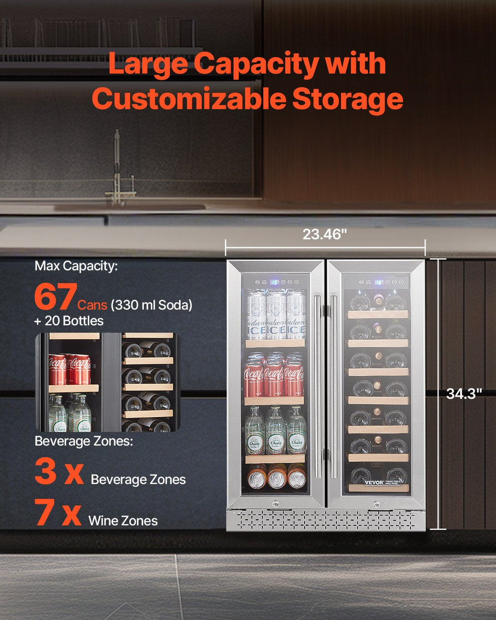Vevor Wine and Beverage Refrigerator Dual Zone Cooler with Glass Doors New
