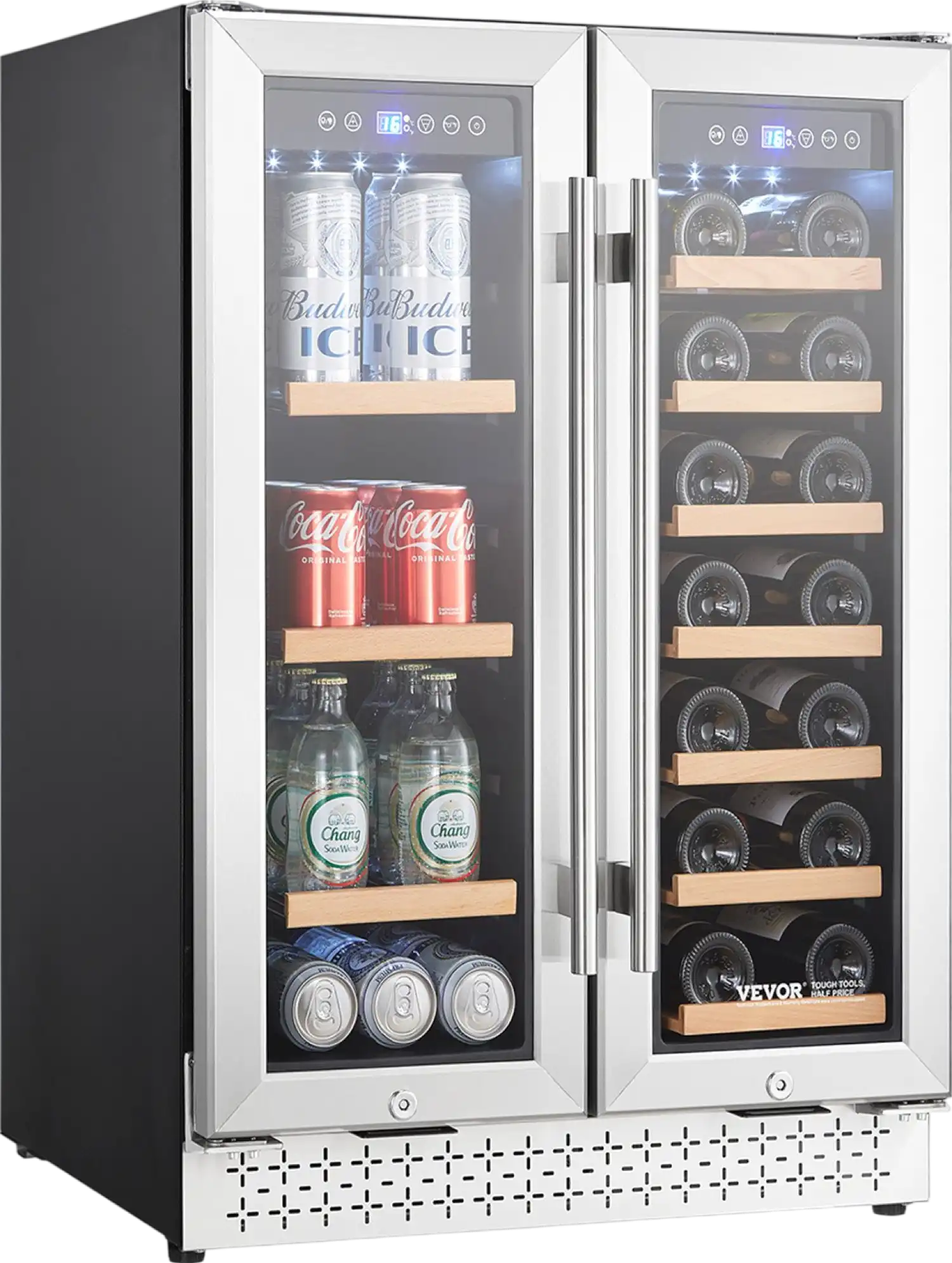 Vevor Wine and Beverage Refrigerator Dual Zone Cooler with Glass Doors New