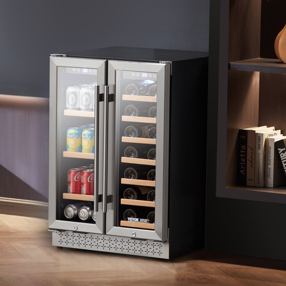 Vevor Wine and Beverage Refrigerator Dual Zone Cooler with Glass Doors New