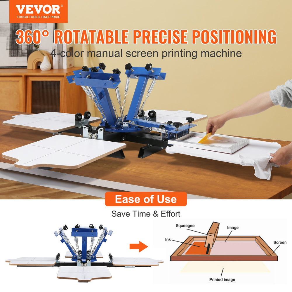 Vevor Screen Printing Machine 4 Color 4 Station 360° Rotary 21" x 17" T-Shirt Press New