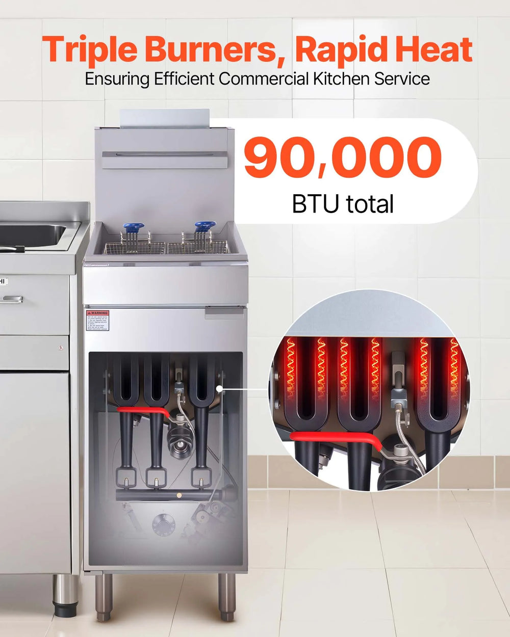 Vevor Commercial Deep Fryer 3-Burner 40 lbs Capacity Propane with Dual Baskets New