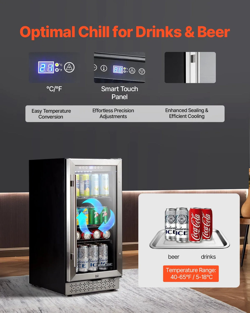 Vevor Beverage Refrigerator Cooler 88 Can with Temperature Control Adjustable Shelves New