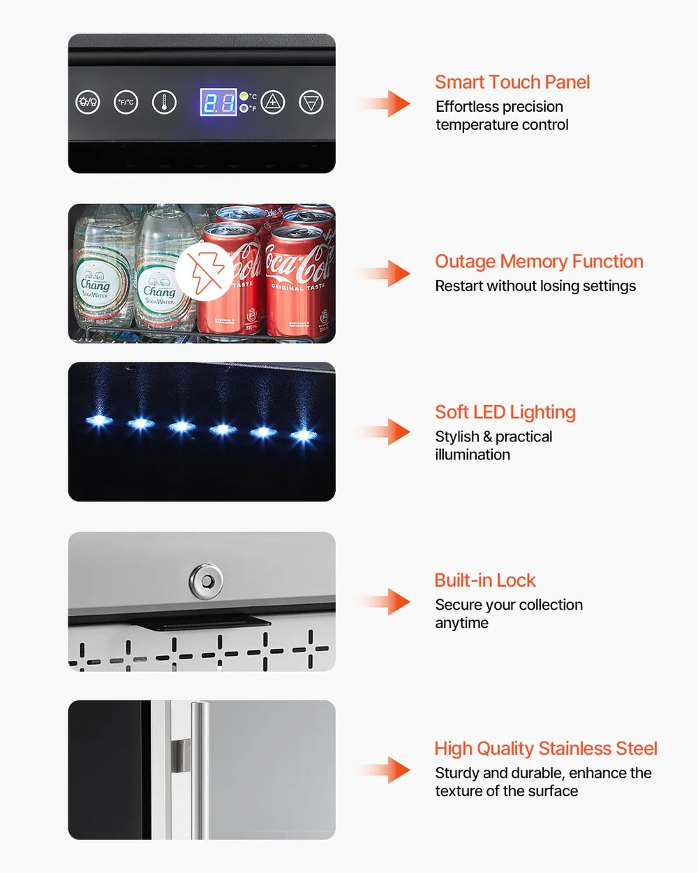 Vevor Beverage Refrigerator Cooler 88 Can with Temperature Control Adjustable Shelves New
