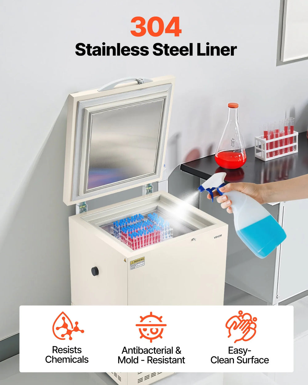 Vevor Lab Freezer 58L Ultra Low Temperature -40°F to -123°F Adjustable with Rollers New