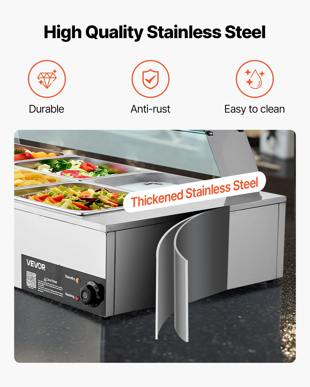 Vevor Electric Food Warmer Stainless Steel with Glass Cover 8 Pan 1700W New