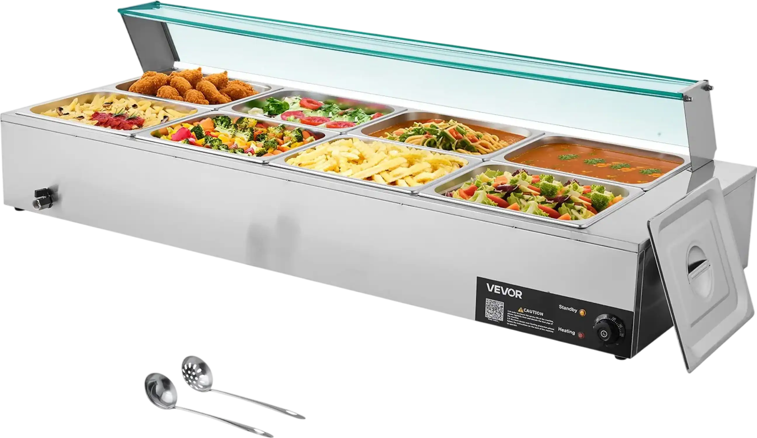 Vevor Electric Food Warmer Stainless Steel with Glass Cover 8 Pan 1700W New