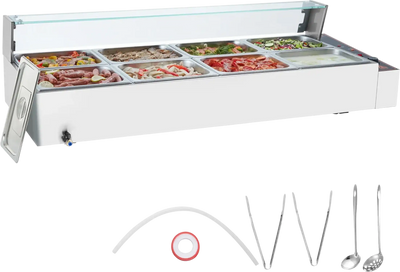Vevor Food Warmer 8-Pan Electric Steam Table 86-185°F Temp Control 1700W New