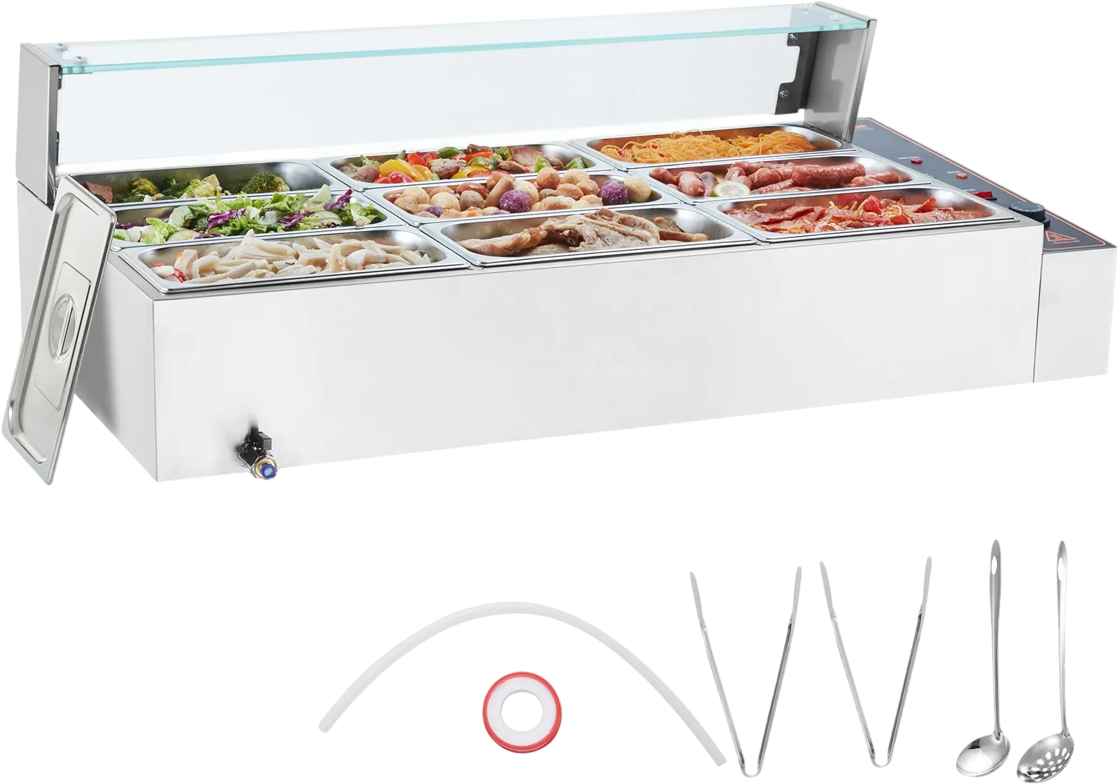 Vevor Commercial Food Warmer 9-Pan Steam Table with Glass Shield 1500W New