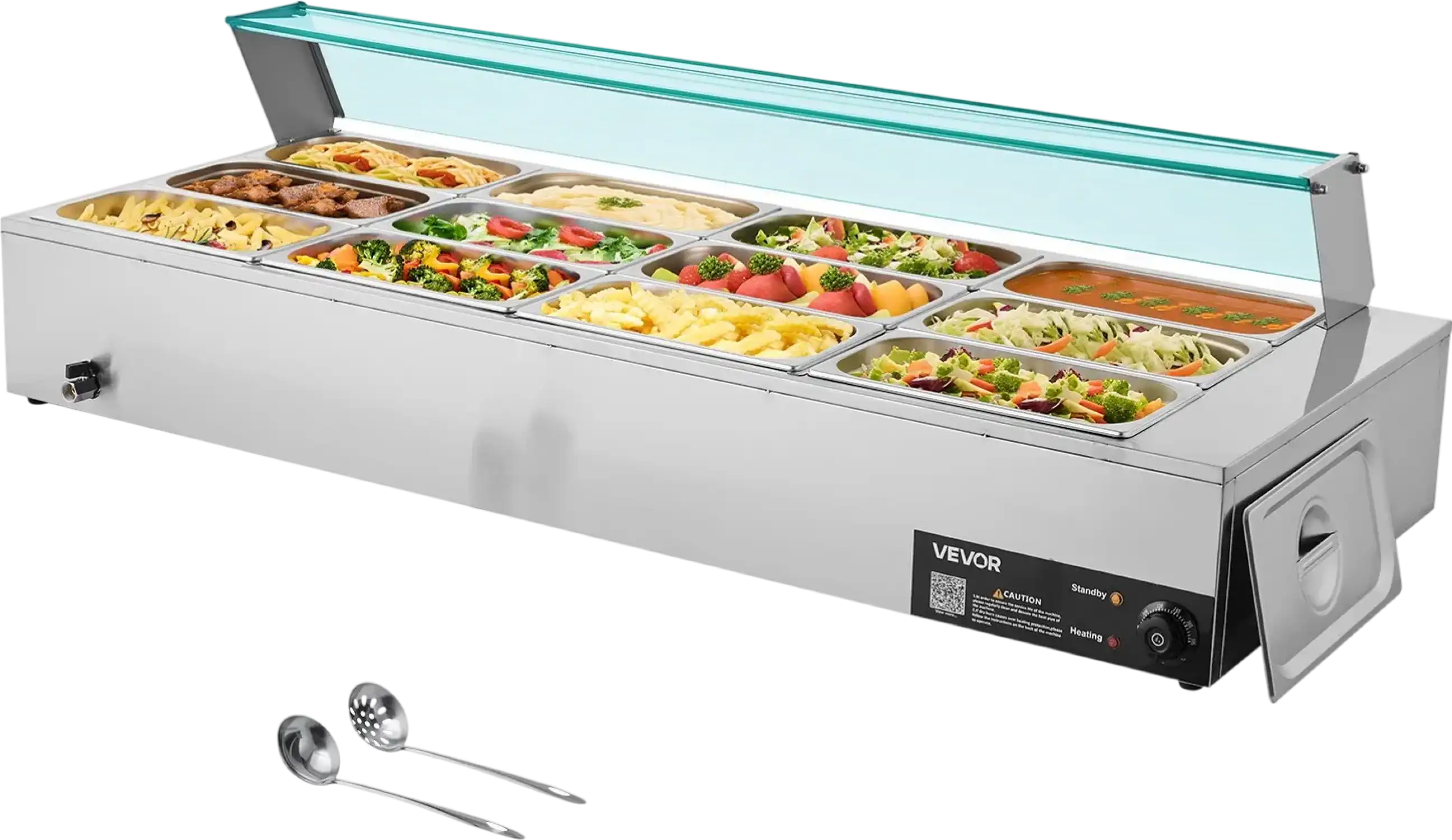 Vevor Food Warmer 12-Pan Electric Steam Table 86-185°F Temp Control 1700W New