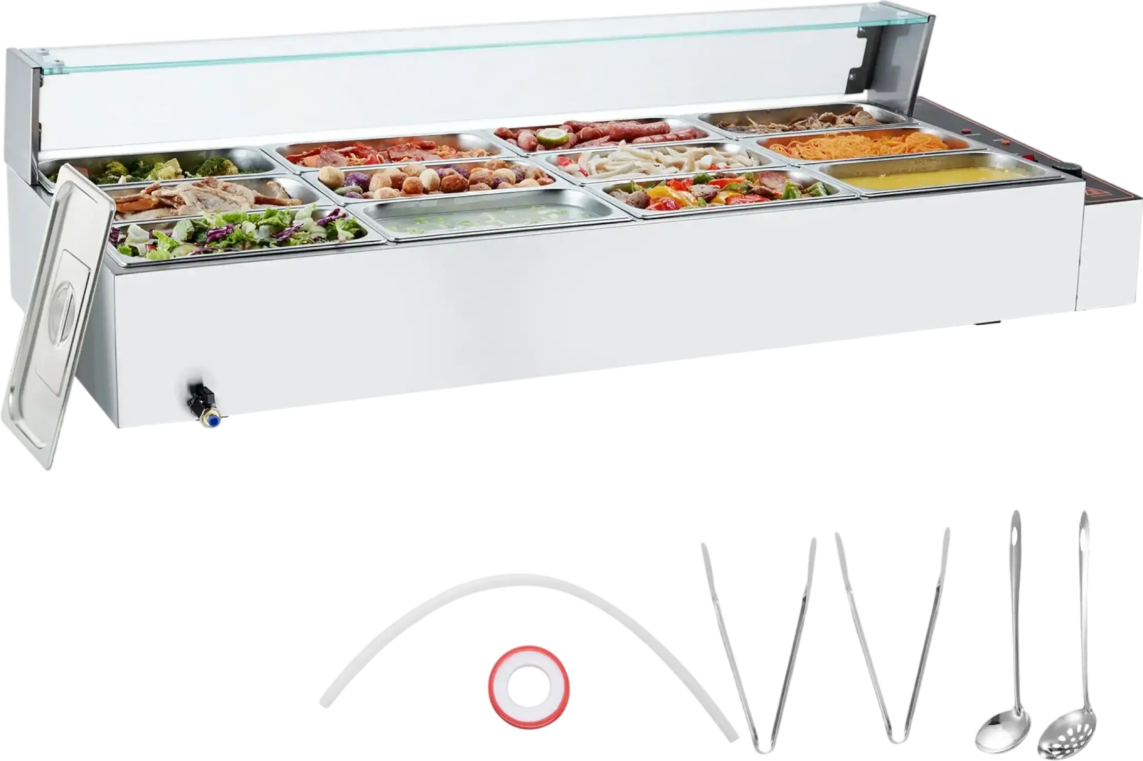 Vevor Electric Food Warmer Stainless Steel with Glass Cover 12 Pan 1700W New