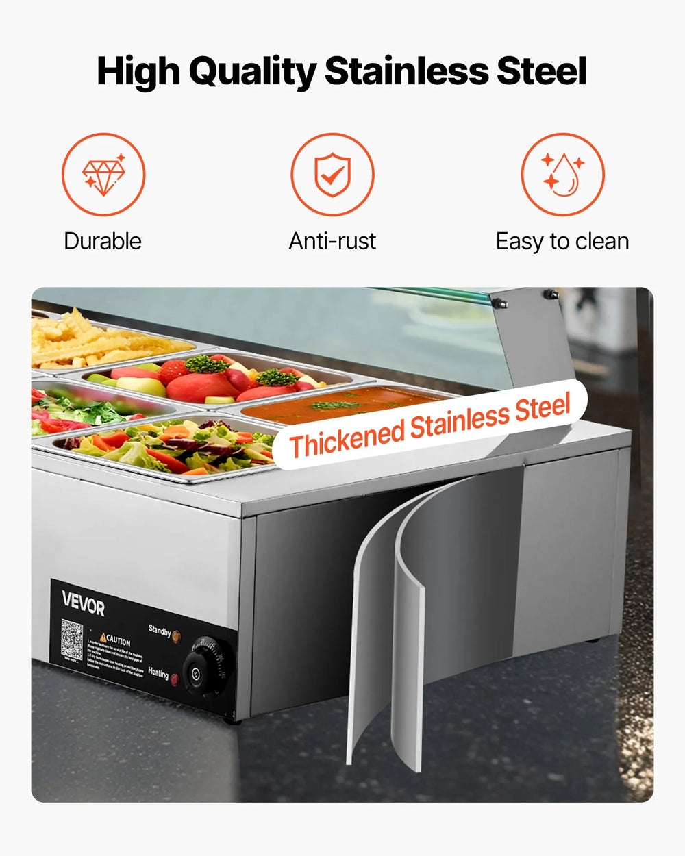 Vevor Food Warmer 10-Pan Electric Steam Table 86-185°F Temp Control 1700W New