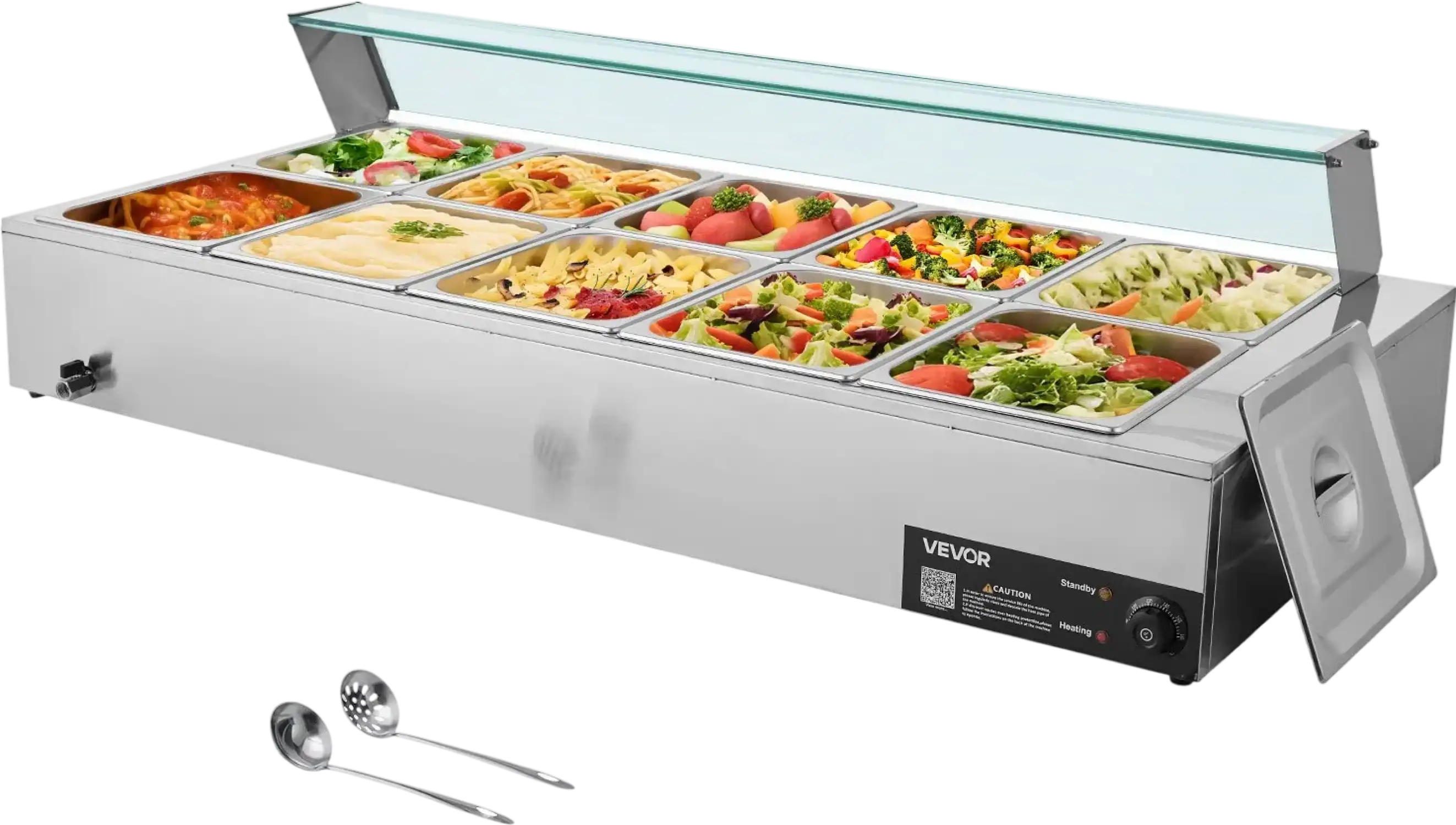 Vevor Food Warmer 10-Pan Electric Steam Table 86-185°F Temp Control 1700W New