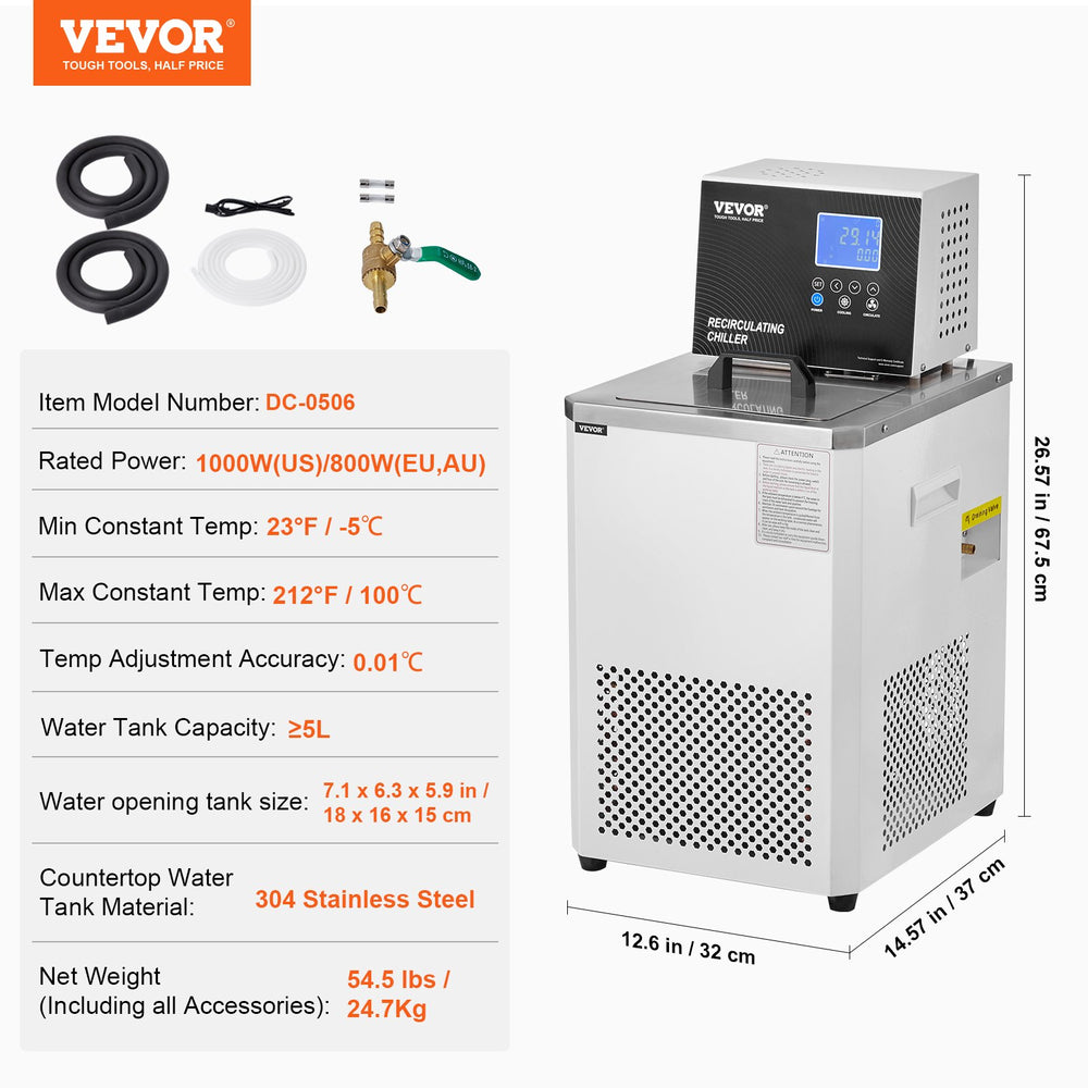 Vevor Laboratory Recirculating Chiller 5L Dual Circulation System 23°F - 212°F New
