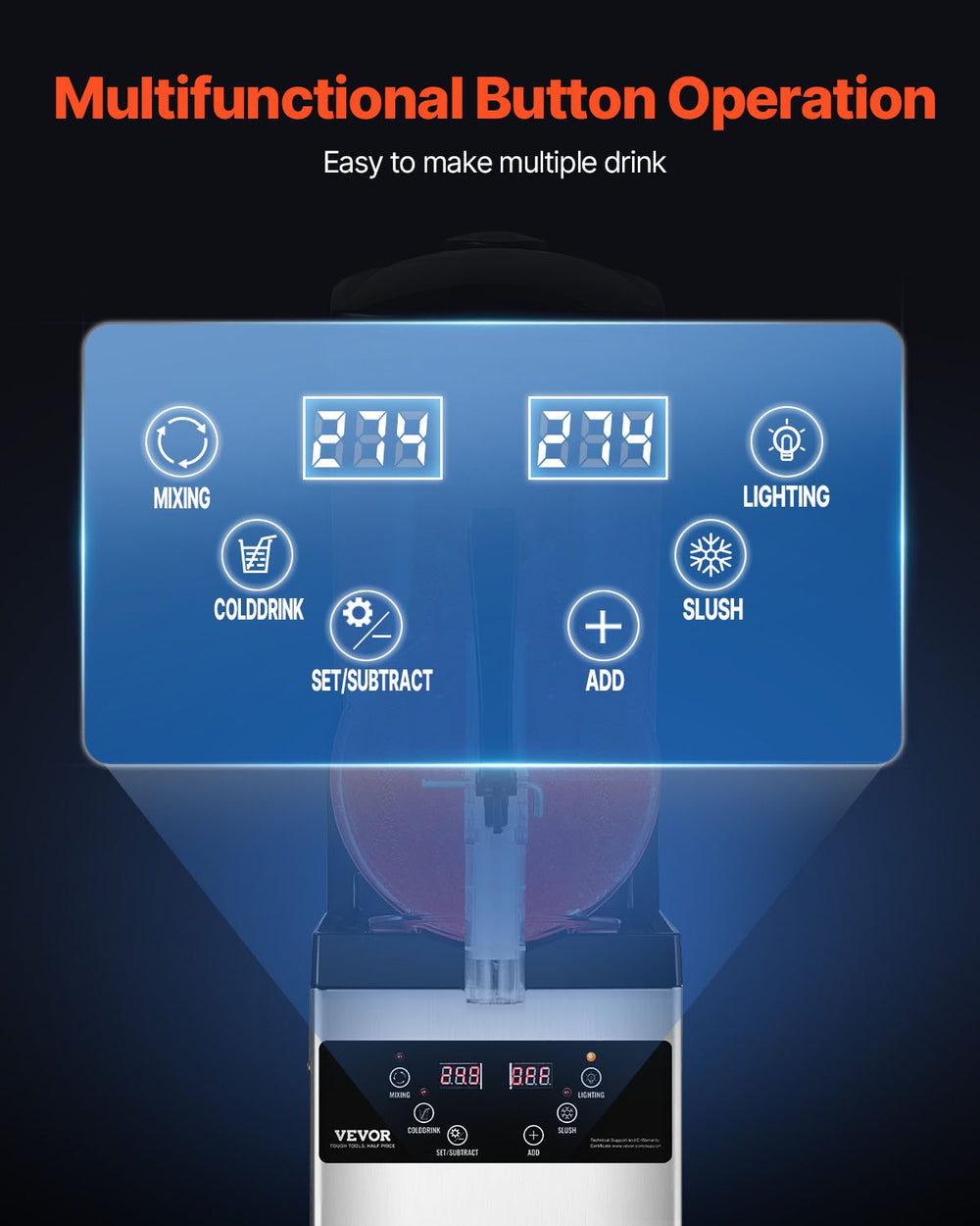 Vevor Slushy Machine 3.2 Gal Single Tank Stainless Steel Frozen Drink Maker New