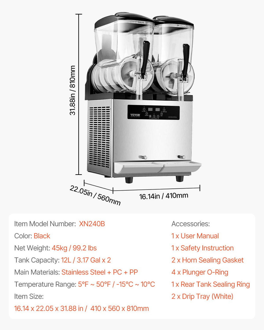 Vevor Slushy Machine 3.2 Gal Dual Tank Stainless Steel Frozen Drink Maker New