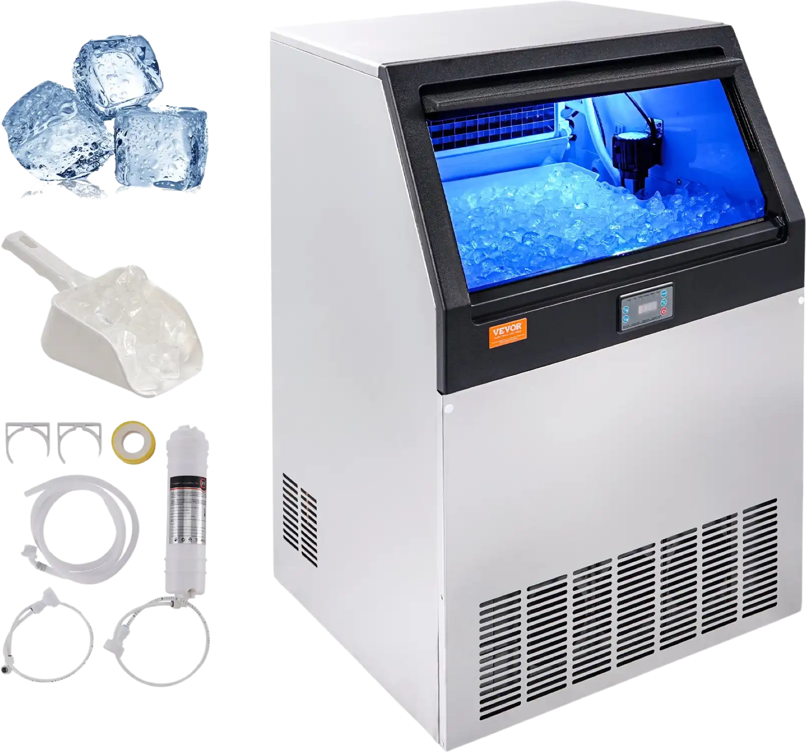 Vevor Commercial Ice Maker 160 Lbs./Day with 66 Lbs Storage Capacity Gravity Drainage New