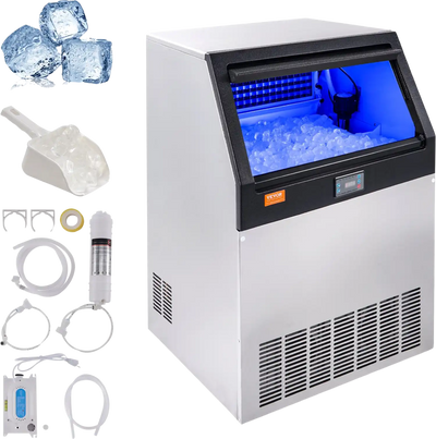 Vevor Commercial Ice Maker 200 Lbs./Day with 66 Lbs Storage Capacity Electric Drainage New