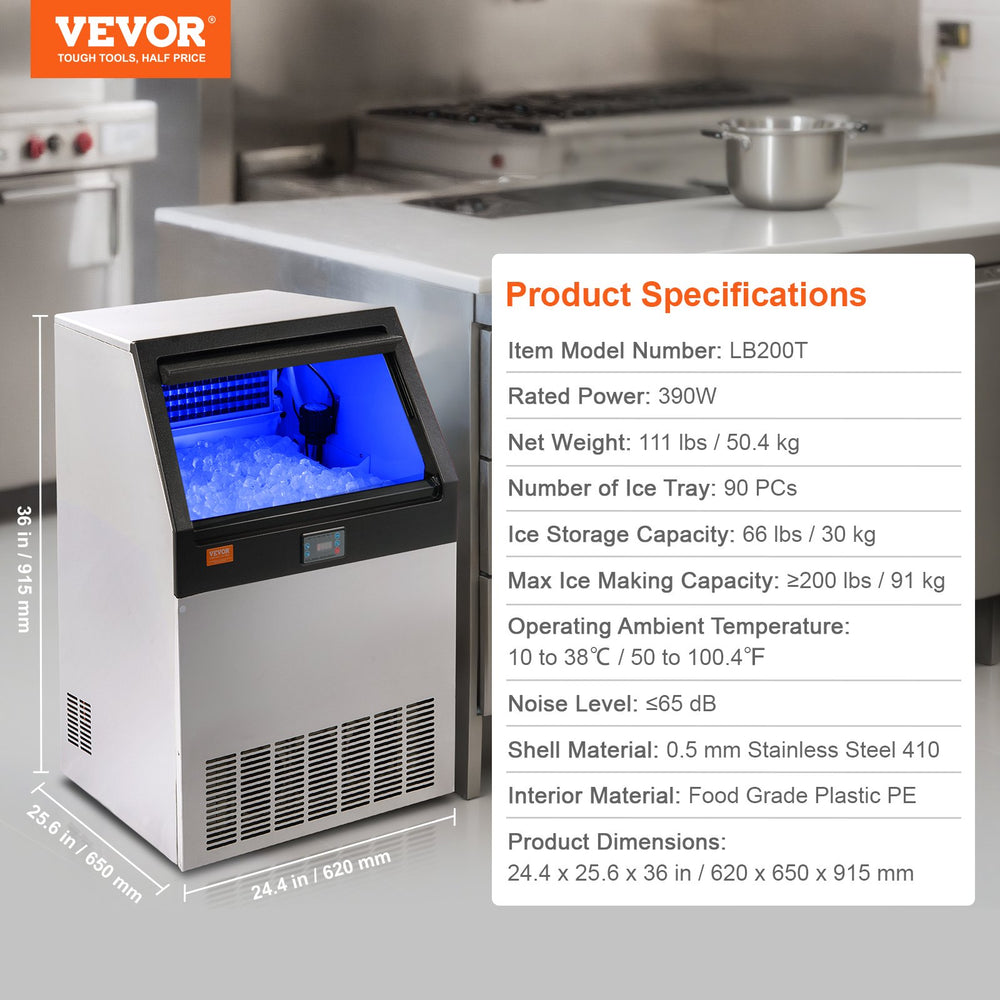 Vevor Commercial Ice Maker 200 Lbs./Day with 66 Lbs Storage