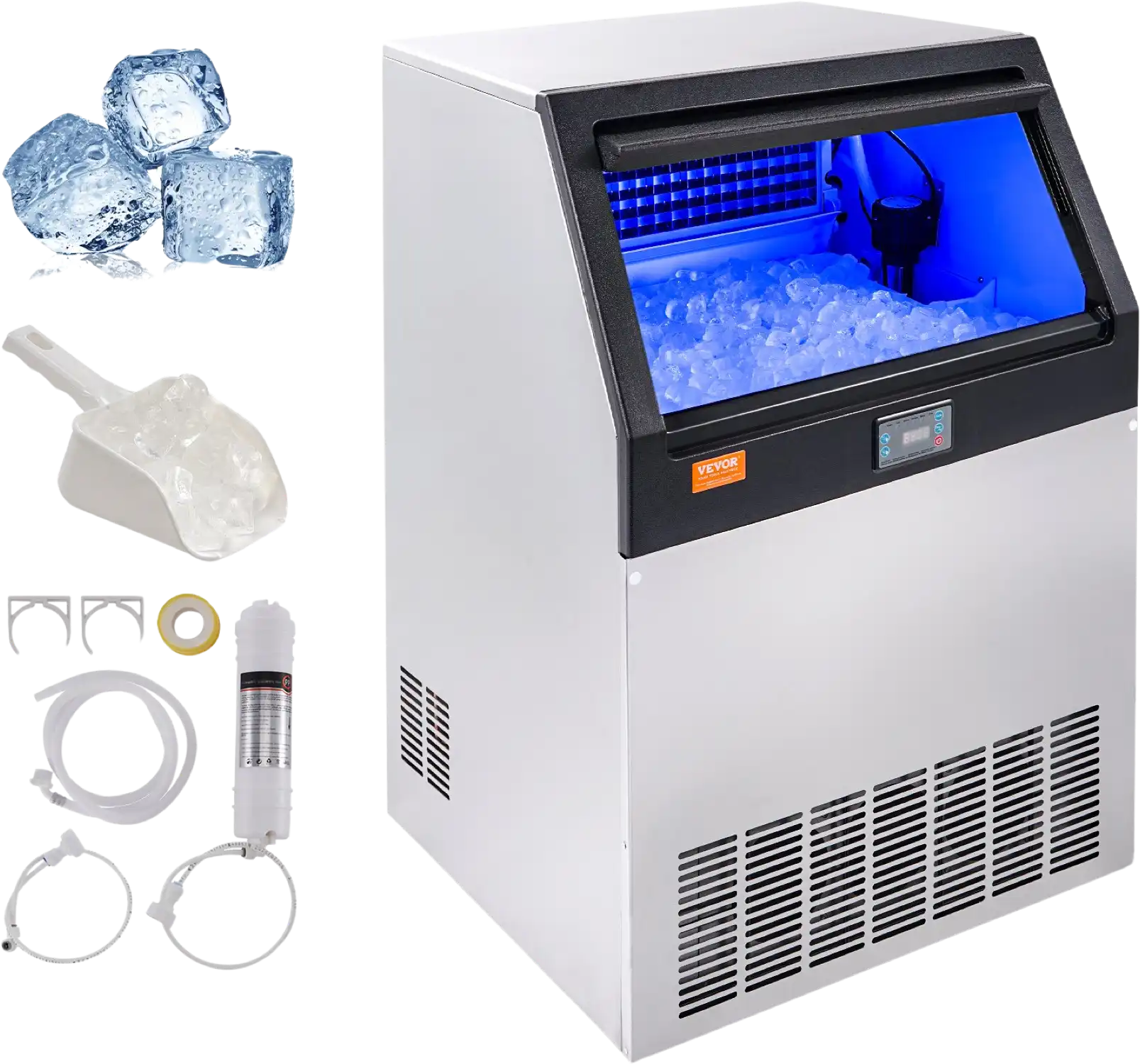 Vevor Commercial Ice Maker 200 Lbs./Day with 66 Lbs Storage Capacity LED Digital Display New