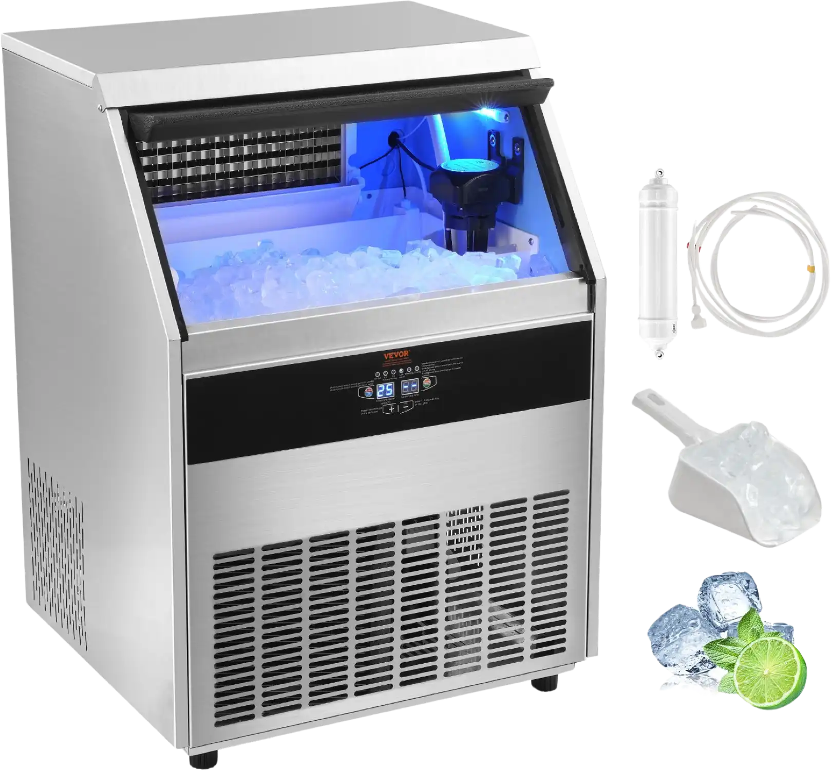 Vevor Commercial Ice Maker 330 Lbs./Day with 88 Lbs Storage Capacity Electric Drainage New