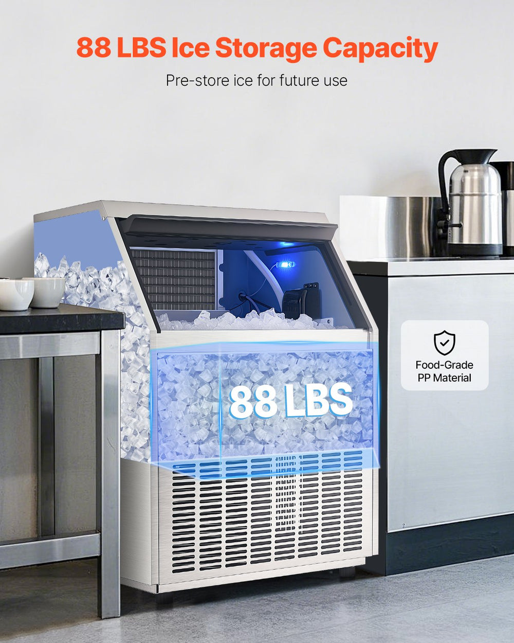 Vevor Commercial Ice Maker Freestanding Cabinet 360Lbs/Day with 88 Lbs Storage New